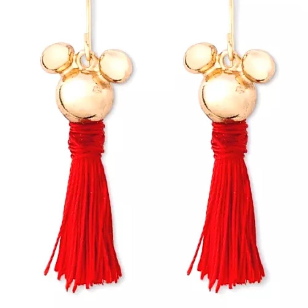 🎅🏽Disney Mickey Mouse Red And Gold Tassel Earrings Limited Edition - Picture 3 of 3